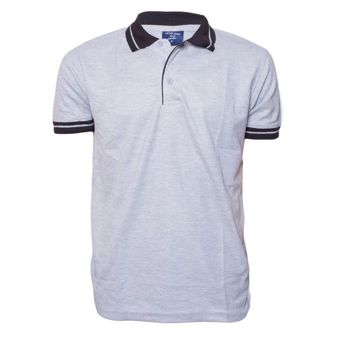 Grey Collar Black Polo T-Shirts
