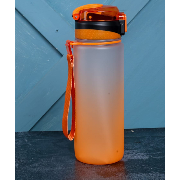 Orange plastic water bottles