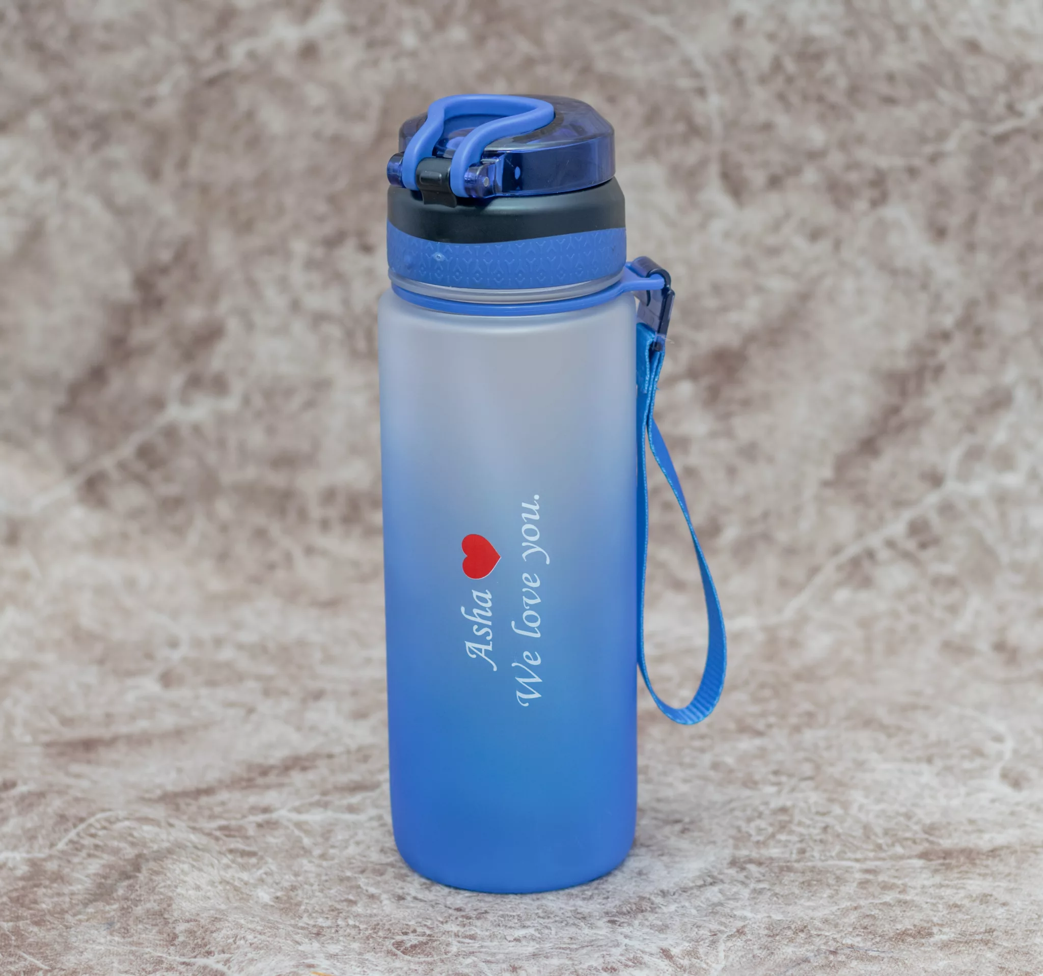 Blue plastic water bottles