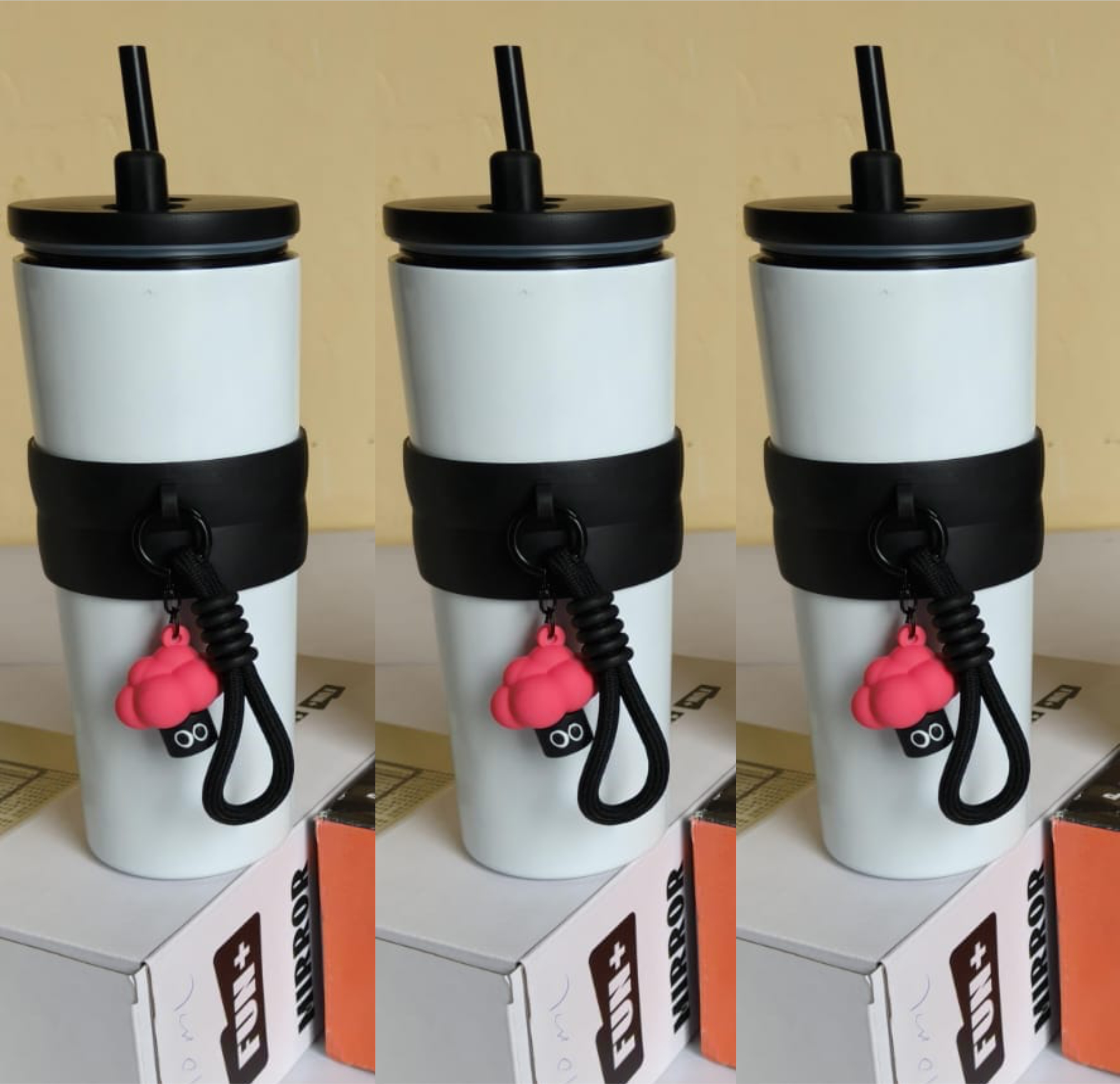 710ml WHITE EXTREME STRAP MUGS stainless steel vacuum insulated thermos.